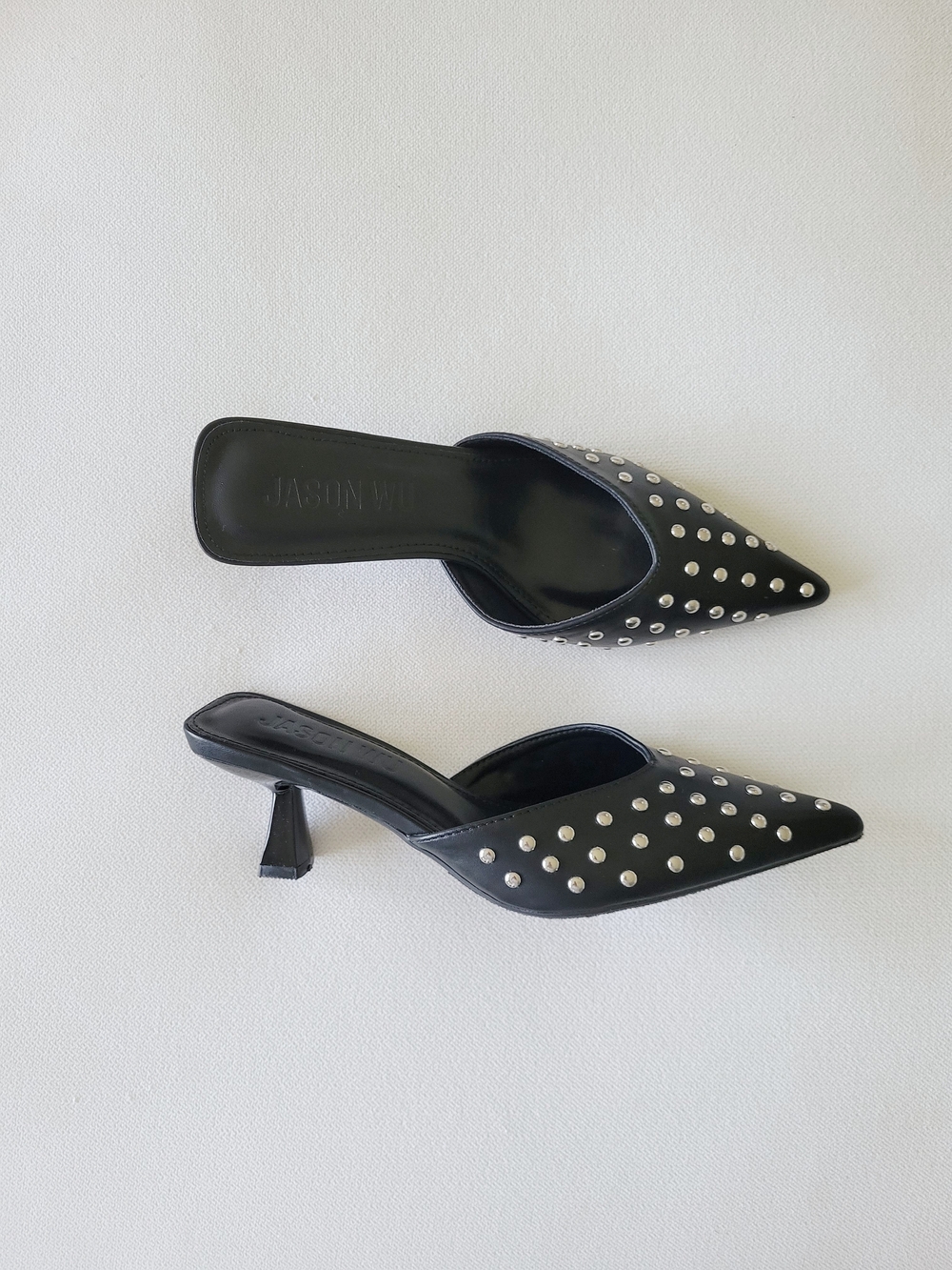 NWOB Jason Wu Black Studded Point Toe Mule Heels